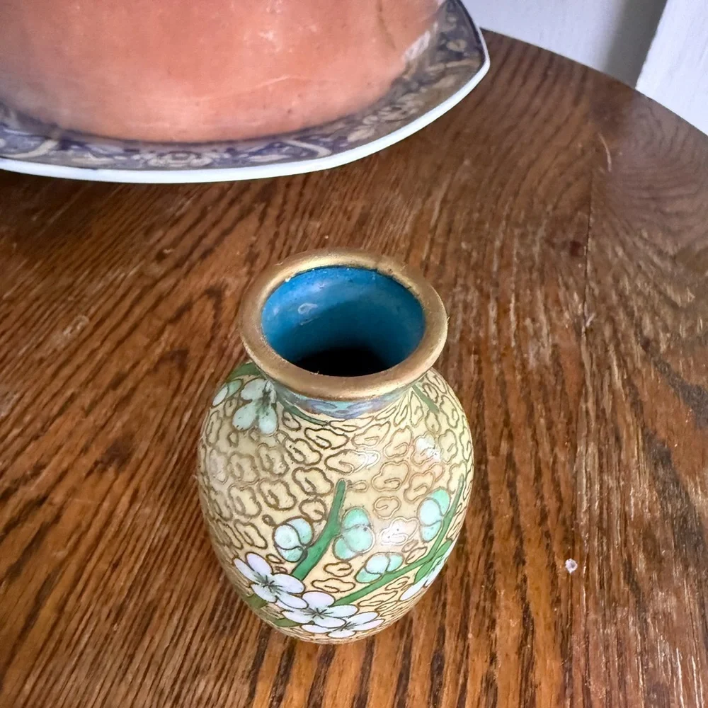 Miniature Gold and Green Cloisonné Vase
